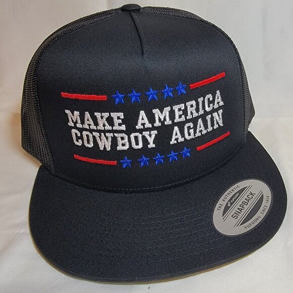 MACA Make America Cowboy Again Mesh Snapback Embroidered Flat Bill Trucker Ha… - Picture 4 of 5